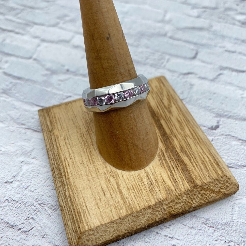 Stainless Steel Eternity Ring With Clear & Pink CZ